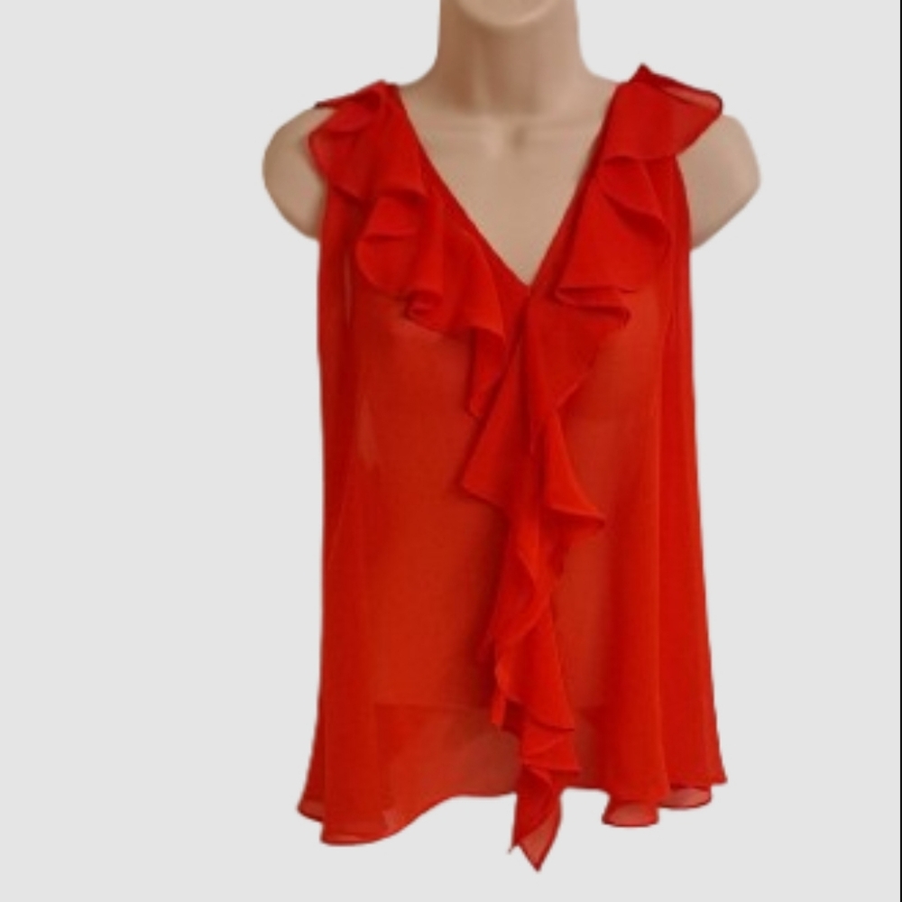 🌴 Bisou Bisou Vibrant Red Ruffle V-Neck Blouse